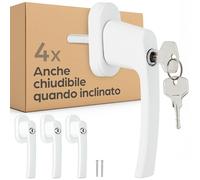 Prowiste 4 Maniglie per Finestra con Serratura - Sicurezza per Bambini | Chiudono a chiave, sicure per i bambini e contro le effrazioni, montaggio semplice, per battenti e vasistas, con 8 chiavi