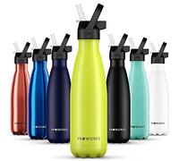 Proworks Borraccia termica con cannuccia, 500 ml, mantiene le bevande calde o fredde più a lungo, gamma di stili - verde agrumi con coperchio con cannuccia