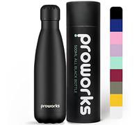 Proworks Bottiglia Acqua in Acciaio Inox, Senza BPA Vuoto Isolato Borraccia Termica in Metallo per Bevande Calde per 12 Ore & Fredde 24 Ore, Borraccia per Sport e Palestra - 500ml - Tutto Nero