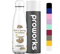 Proworks Bottiglia d'acqua isotermica, senza BPA, borraccia in acciaio inox riutilizzabile per mantenere caldo 12 ore e freddo fino a 24 ore, sport, palestra, viaggi, 1 litro, bianco