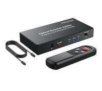 PROZOR Splitter per Audio Digitale, Splitter Ottico 3 Ingressi 2 Uscite Supporta LPCM 2.0 DTS Dolby-AC3 con Telecomando IR 3 Porte Spdif Toslink Ottico in Lega di Alluminio per Soundbar HDTV