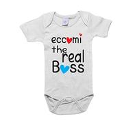 PRS/Spotapplick Body Bodino Personalizzato Frasi Amore The real Boss Mamma Papà 100% Cotone Neonato Manica Corta Bianco (6-12 Mesi)
