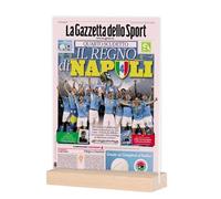PRS - Targa In Plex ricordo scudetto del Napoli Grafica prima pagina giornale,targada decorativa con base scudetto Napoli (15x21) (Gazzetta)