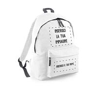 PRS - Zaino Borsa Personalizzato in Stampa Digitale,per Uomo Donna Bambino,personalizzato con la tua Immagine Logo Personaggi,zaino Casual Porta Pc Oggetti Libri Scuola (Bianco)
