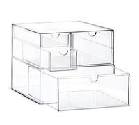 Prsildan Organizer per trucchi in acrilico con 4 cassetti, set di 2 organizer da scrivania da ufficio, cassetti impilabili trasparenti per vanità, piano di lavoro, artigianato, gioielli,