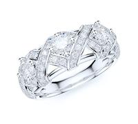 PRSTANI Anello da donna in argento Sterling con corona incrociata e 3 pietre, con diamante rotondo a taglio brillante o autentica moissanite, anello di promessa nuziale, Metallo Argento sterling