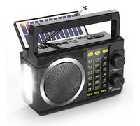 PRUNUS J-135S Radio Portatile AM/FM/SW, Mini Radio Solare Bluetooth 6.0, Radiolina a Pile (AA) e Batteria Ricaricabile 1800 mAh con Torcia, Supporta TF/USB, per Casa, Campeggio e Emergenza.