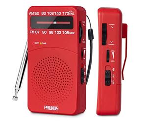PRUNUS J-166 Radio Portatile FM/AM, Radiolina Portatile Piccola con Eccellente Ricezione, Mini Radio a Pile Supporta Batterie Sostituibili (AA), per Camminare,Correre,Pescare (Rosso)