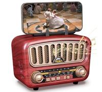 PRUNUS J-180 Radio Portatile Vintage FM/AM/SW, Radio Bluetooth Portatile, Con supporto per telefono cellulare, Batteria Ricaricabile da 1800 mAh Potenziata, Supports TF Card/AUX/USB.