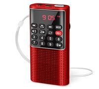PRUNUS J-328 Mini Radio Portatile, Radiolina FM Digitale con Registratore | Lettore Musicale Mp3 SD/TF/AUX, Batteria Ricaricabile e Tasto di Blocco per Camminate, Viaggio (Rosso)
