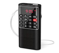 PRUNUS J-328 Mini Radio Portatile Tascabile, Radiolina FM Walkman Digitale con Registratore, Lettore Musicale Mp3 SD/TF/AUX, Batteria Ricaricabile e Tasto di Blocco per Camminate, Viaggio (Nero)