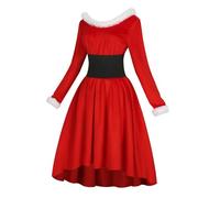 Pruojhw Costume da donna di Natale, vestito da Babbo Natale, abito di Natale, abito da Babbo Natale, abito da Babbo Natale, abito da donna, a maniche lunghe, per Natale, San Valentino,