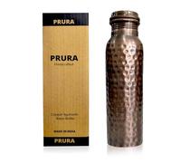 PRURA Bottiglia d'acqua stampata a mano in rame puro con foglie uniche per yoga Ayurveda Vantaggi Bottiglia di rame a prova di perdite Joint Free Copper Water Bottle