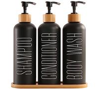 Prus Waso Dispenser per shampoo e balsamo, contiene dispenser per shampoo e balsamo. Dispenser per doccia con pompe e vassoio in bambù, perfetto per gli elementi essenziali del bagno per la nuova