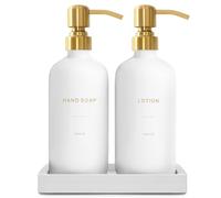 Prus Waso Set di dispenser di sapone dorato da bagno, dispenser per mani e lozioni con pompa in acciaio inossidabile, perfetto per l'arredamento moderno del bagno (oro)