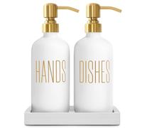 Prus Waso Set dispenser di sapone in vetro e acciaio inox per banconi da cucina (bianco)