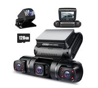 PRUVEEO Dash Cam, 4 Canali Fotocamera FHD 1080Px4, Anteriore, Sinistra, Destra e Posteriore, Interno Anteriore e Posteriore, GPS WiFi integrato, 256 GB Max, Scheda 128GB Gratuita, D90-4CH,