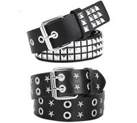 PRVCFZ 2 cinture borchiate punk emo gotiche, alla moda, gotiche, in pelle, con rivetti piramidali, per jeans, rockwear, donna/uomo, accessori gotici