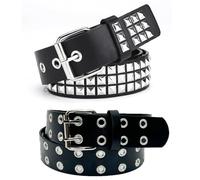 PRVCFZ 2 cinture con borchie, 110 cm, cintura gotica con borchie quadrate, cintura emo per accessori punk e gotici, rivetti vintage, rock punk, cintura Y2K, cintura per donne e uomini, cintura di