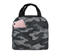 PRyLqKS Borsa per il pranzo isolata mimetica militare nera e grigia mimetica riutilizzabile borsa per il pranzo per scuola, lavoro, università, viaggi, picnic, 6 l