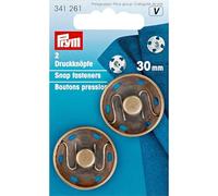 Prym 30mm Sew-On Snaps, 2 Sets, Antique Brass Snap Fasteners, Ottone, Gold, 30 mm, altmessing, 2 Stück, 2 unità