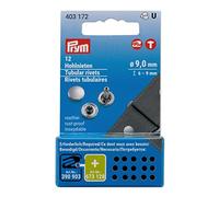 Prym 403172 - Rivetti cavi, ø 9 mm/6-9 mm, ottone argentato, 12 pezzi per Vario Creative Tool, argento