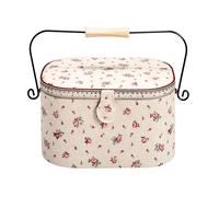 Prym Nähkorb Country Rose-Cestino da Cucito con Manico, in Lino, Metallo, Legno, Colore: Avorio, 30x20.5x19 cm