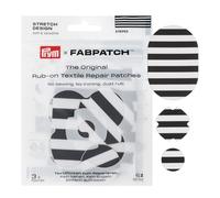 Prym 921012 FabPatch Stretch Design Rub-on Patch (3 pezzi) - Toppe di riparazione bielastiche autoadesive con strisce nere per abbigliamento sportivo, leggings, giacche e scarpe da ginnastica. Senza