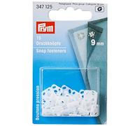 Prym Chiusure A Scatto Quadrate in Plastica da Cucire 15 Pezzi, Diametro: 9 mm, Bianco