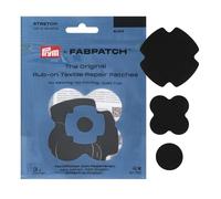Prym FabPatch Stretch Rub-on Patch (3 pezzi) - Toppe autoadesive bielastiche di riparazione per abbigliamento sportivo, leggings, giacche e sneakers (nero)