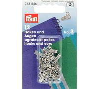 Prym Hooks And Eyes Brass, Large, Silver Color, Pieces, 263846-1 Ganci E Occhielli, Ottone, Argento, No. 3, Grande, 12 Pezzi, unità