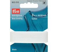 Prym Nastro in sbieco in Cotone, 40 x 20 mm, 3 m, Colore: Bianco, 100% CO, Falzung: 40/20 mm