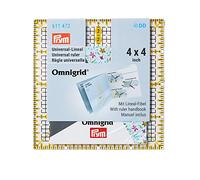 Prym Universal Ruler 4 x 4 inch Omnigrid, Transparent, Black, Yellow