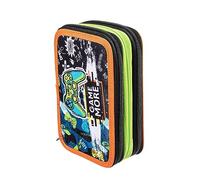 Pryma Astuccio 3 Scomparti, per Scuola Elementare, 21 X 12.5 X 7 Cm, Pieno Con Accessori Scuola e 18 Pennarelli Giotto Turbo Color, 3 Zip, (Linea Game)