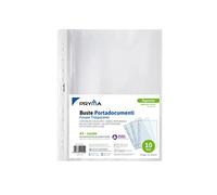 Pryma Busta Forata A3 30x42 cm - Confezione da 10, Trasparente e Lucida, Resistente con Fori Universali per Raccoglitori, Perfetta per Documenti e Disegni