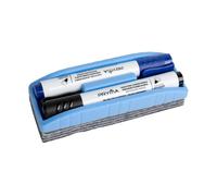 Pryma Cancellino per Lavagna Bianca 14x5 cm + 2 Pennarelli Cancellabili (Blu e Nero) - Set Accessori Cancelleria Ufficio, Scuola, Casa