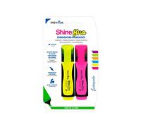 Pryma Evidenziatore Shine Punta Scalpello 2/5 mm - Set 2 Pezzi (Giallo + Rosa Fluo) con Impugnatura Soft Touch - Ideale per Testi Stampati e Appunti