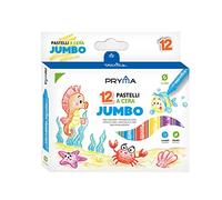 Pryma Pastelli a Cera Jumbo Ø11mm - Set 12 Colori Brillanti, Atossici e Resistenti, Facili da Impugnare per Bambini e Scuola, Ideali per Disegno e Creatività