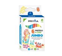 Pryma Pastelli a Cera Jumbo Ø11mm - Set 6 Colori Vivaci, Atossici e Sicuri per Bambini, Facili da Impugnare
