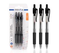 Pryma Penna a Sfera a Scatto Click Punta 0,7 mm - Scrittura Fluida e Precisione (3, Nero)