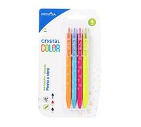 Pryma Penna a Sfera Crystal Color 0,7 mm - Set 4 Pezzi Blu, Scrittura Scorrevole e Precisa, Design Trasparente Elegante per Scuola, Ufficio e Casa