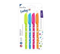 Pryma Penna Oil Gel Lucky 1mm - Set 4 Pezzi | Scrittura Scorrevole e Precisa | Inchiostro Blu a Base d’Olio | Tappo con Clip