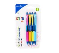 Pryma Penna Sfera Color Grip 0.7mm | Set 4 Pezzi Colore Inchiostro Nero - Scrittura Scorrevole e Impugnatura Confortevole