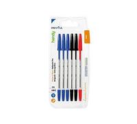 Pryma Penna Sfera Handy Punta 1 mm - Set 6 Pezzi (3 Blu, 2 Nere, 1 Rossa) - Scrittura Scorrevole e Precisa, Ideale per Ufficio, Scuola e Casa