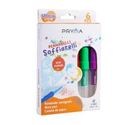 Pryma Pennarelli Soffiarelli 2in1 - Set 6 Aerografo Manuale per Bambini, Colori Assortiti e Stencil