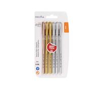 Pryma Penne a Sfera Glam 1mm Set 6 Pezzi - Inchiostro Rosso, Blu e Nero, Scrittura Scorrevole e Design Elegante per Ufficio, Scuola e Casa