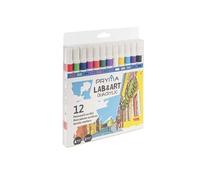 Pryma Set 12 Pennarelli Acrilici a Doppia Punta - Punta Brush da 4 mm e Punta Fine da 2,3 mm - 12 Colori Vivaci - Pennarelli Permanenti per Carta, Legno, Vetro, Tessuto