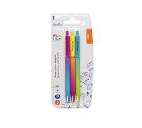 Pryma Set 3 Penne a Scatto a Sfera 1mm Blu - Scrittura Scorrevole e Precisa, Ideali per Ufficio, Scuola e Casa