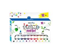 Pryma Stamp - Pennarelli Marker con Timbri e Formine Assortite, Colorati e Atossici per Bambini (12 pezzi)