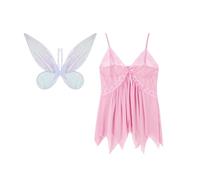 Prytgnsor Costume da fata da farfalla da donna, abito sexy con spalline sottili, vestito trasparente con ali, set da 2 pezzi, costume per Halloween e cosplay (A-rosa, taglia unica)